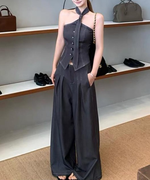 FAVORITO(ファヴォリート)の「オフショルダートップスパンツセットアップ(セットアップ・レディース・ダークブルー・S/L/M)」の1枚目の写真