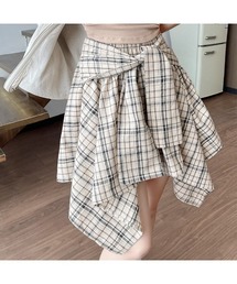 腰巻きシャツ風 チェックスカート
