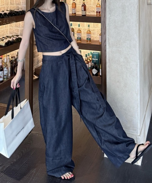 FLINEA(フリネア)の「デニムタンクトップ+パンツセットアップ(セットアップ・レディース・インディゴブルー・M/L)」の5枚目の写真