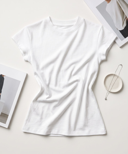 BUTTON SEOUL（ボタンソウル）の「[ウィメンズ] ベーシックエッセンシャルコットンショートスリーブ (6 COLORS)（Tシャツ/カットソー・レディース・ホワイト/ブラック/グレー/イエロー/サンドベージュ/シャーベット・SMALL/MEDIUM/LARGE）」の8枚目の写真