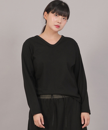 ミニマル16sコットンVネック長袖TシャツMMV-8A15ブラック