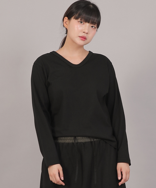 SAINTCREW(セントクルー)の「ミニマル16sコットンVネック長袖TシャツMMV-8A15ブラック(Tシャツ/カットソー・レディース・その他・FREE)」の1枚目の写真