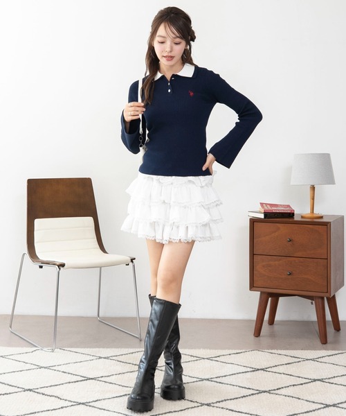 U.S. POLO ASSN.(ユーエスポロアッスン)の「WEGO/【26年秋冬新作】U.S.POLO ASSN.2重衿フレアスリーブニット(ニット/セーター・レディース・ネイビー/アイボリー/杢グレー・LARGE/MEDIUM)」の11枚目の写真