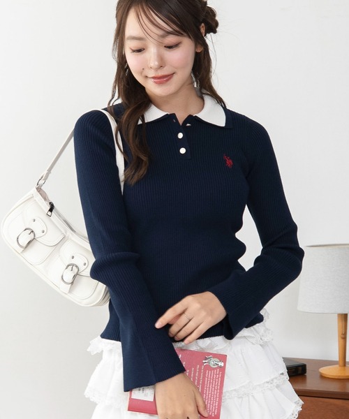 U.S. POLO ASSN.(ユーエスポロアッスン)の「WEGO/【26年秋冬新作】U.S.POLO ASSN.2重衿フレアスリーブニット(ニット/セーター・レディース・ネイビー/アイボリー/杢グレー・LARGE/MEDIUM)」の14枚目の写真