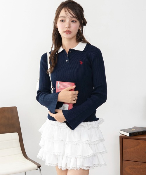 U.S. POLO ASSN.(ユーエスポロアッスン)の「WEGO/【26年秋冬新作】U.S.POLO ASSN.2重衿フレアスリーブニット(ニット/セーター・レディース・ネイビー/アイボリー/杢グレー・LARGE/MEDIUM)」の15枚目の写真
