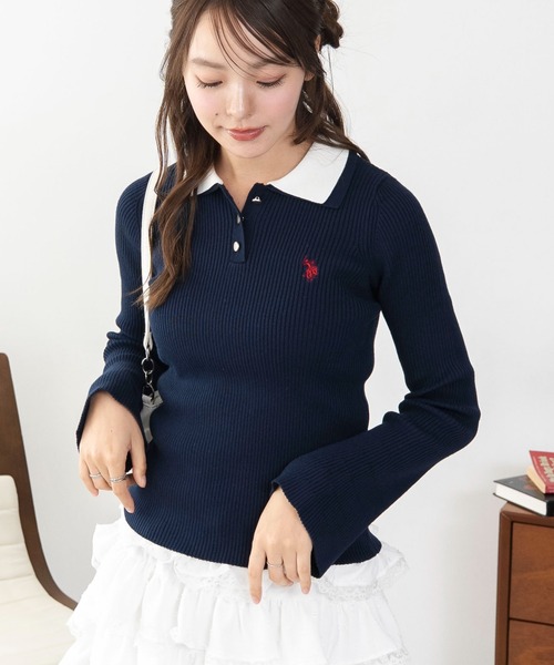 U.S. POLO ASSN.(ユーエスポロアッスン)の「WEGO/【26年秋冬新作】U.S.POLO ASSN.2重衿フレアスリーブニット(ニット/セーター・レディース・ネイビー/アイボリー/杢グレー・LARGE/MEDIUM)」の16枚目の写真