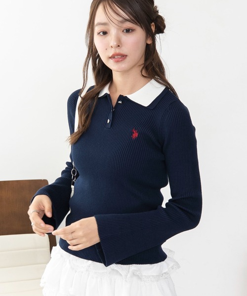 U.S. POLO ASSN.(ユーエスポロアッスン)の「WEGO/【26年秋冬新作】U.S.POLO ASSN.2重衿フレアスリーブニット(ニット/セーター・レディース・ネイビー/アイボリー/杢グレー・LARGE/MEDIUM)」の17枚目の写真