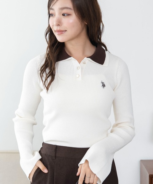 U.S. POLO ASSN.(ユーエスポロアッスン)の「WEGO/【26年秋冬新作】U.S.POLO ASSN.2重衿フレアスリーブニット(ニット/セーター・レディース・ネイビー/アイボリー/杢グレー・LARGE/MEDIUM)」の19枚目の写真
