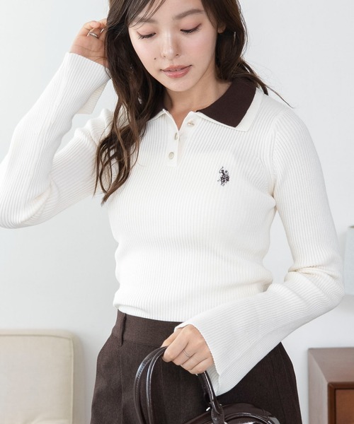 U.S. POLO ASSN.(ユーエスポロアッスン)の「WEGO/【26年秋冬新作】U.S.POLO ASSN.2重衿フレアスリーブニット(ニット/セーター・レディース・ネイビー/アイボリー/杢グレー・LARGE/MEDIUM)」の20枚目の写真
