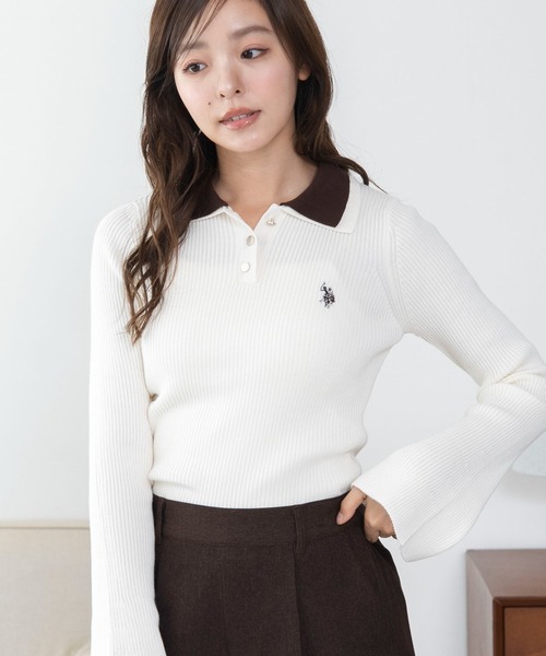 U.S. POLO ASSN.(ユーエスポロアッスン)の「WEGO/【26年秋冬新作】U.S.POLO ASSN.2重衿フレアスリーブニット(ニット/セーター・レディース・ネイビー/アイボリー/杢グレー・LARGE/MEDIUM)」の21枚目の写真