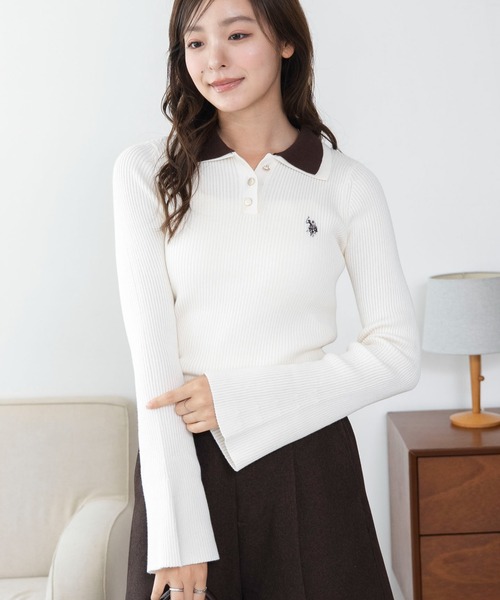 U.S. POLO ASSN.(ユーエスポロアッスン)の「WEGO/【26年秋冬新作】U.S.POLO ASSN.2重衿フレアスリーブニット(ニット/セーター・レディース・ネイビー/アイボリー/杢グレー・LARGE/MEDIUM)」の22枚目の写真