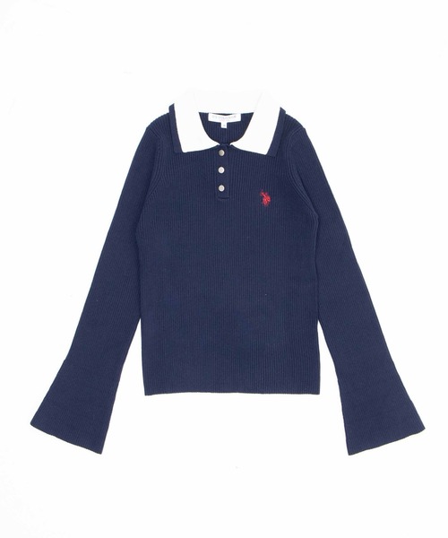 U.S. POLO ASSN.(ユーエスポロアッスン)の「WEGO/【26年秋冬新作】U.S.POLO ASSN.2重衿フレアスリーブニット(ニット/セーター・レディース・ネイビー/アイボリー/杢グレー・LARGE/MEDIUM)」の7枚目の写真