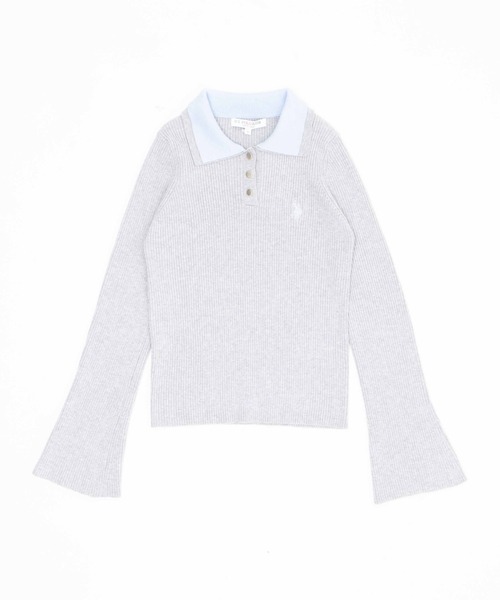 U.S. POLO ASSN.(ユーエスポロアッスン)の「WEGO/【26年秋冬新作】U.S.POLO ASSN.2重衿フレアスリーブニット(ニット/セーター・レディース・ネイビー/アイボリー/杢グレー・LARGE/MEDIUM)」の9枚目の写真