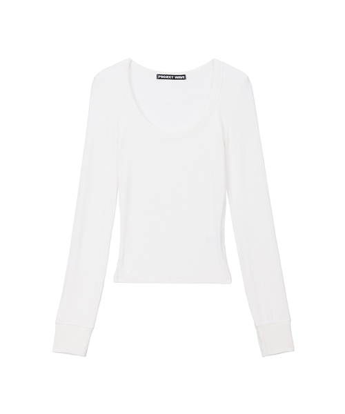 PROJECT WAVE(プロジェクトウェーブ)の「Scoop Neck T Shirts (5color)(Tシャツ/カットソー・レディース・ブラック/Wine/ダークグレー/ミント/アイボリー・FREE)」の1枚目の写真