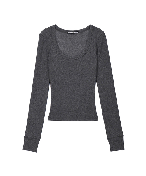PROJECT WAVE(プロジェクトウェーブ)の「Scoop Neck T Shirts (5color)(Tシャツ/カットソー・レディース・ブラック/Wine/ダークグレー/ミント/アイボリー・FREE)」の3枚目の写真