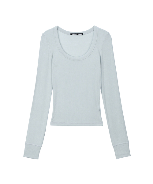 PROJECT WAVE(プロジェクトウェーブ)の「Scoop Neck T Shirts (5color)(Tシャツ/カットソー・レディース・ブラック/Wine/ダークグレー/ミント/アイボリー・FREE)」の4枚目の写真