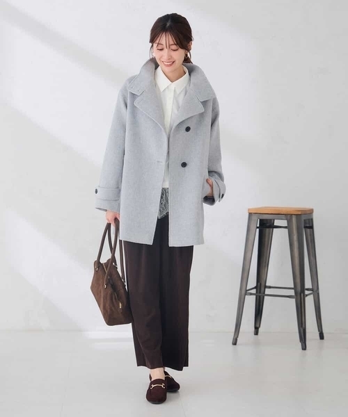 a.v.v(アーヴェヴェ)の「【WEB限定】スタンドカラー ミディ コート(ピーコート・レディース・ブラック/ライトグレー/グリーン・38/36/40)」の12枚目の写真