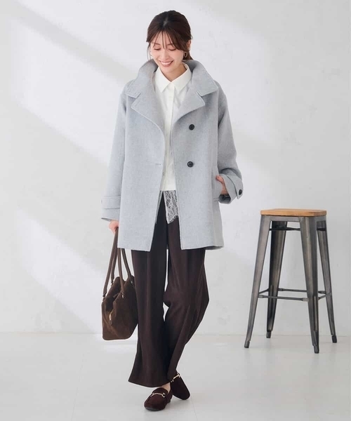 a.v.v(アーヴェヴェ)の「【WEB限定】スタンドカラー ミディ コート(ピーコート・レディース・ブラック/ライトグレー/グリーン・38/36/40)」の13枚目の写真