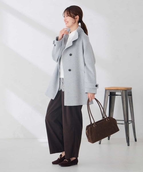 a.v.v(アーヴェヴェ)の「【WEB限定】スタンドカラー ミディ コート(ピーコート・レディース・ブラック/ライトグレー/グリーン・38/36/40)」の14枚目の写真
