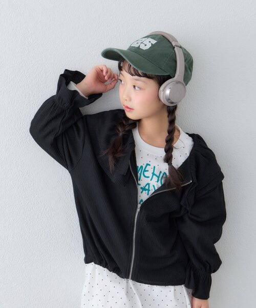 CIAOPANIC TYPY(チャオパニックティピー)の「【KIDS】前後2WAYラッフルフリルZIPカーデ(カーディガン/ボレロ・キッズ・ライトグレー/ブラック・150/110/130)」の3枚目の写真