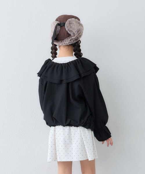 CIAOPANIC TYPY(チャオパニックティピー)の「【KIDS】前後2WAYラッフルフリルZIPカーデ(カーディガン/ボレロ・キッズ・ライトグレー/ブラック・150/110/130)」の5枚目の写真