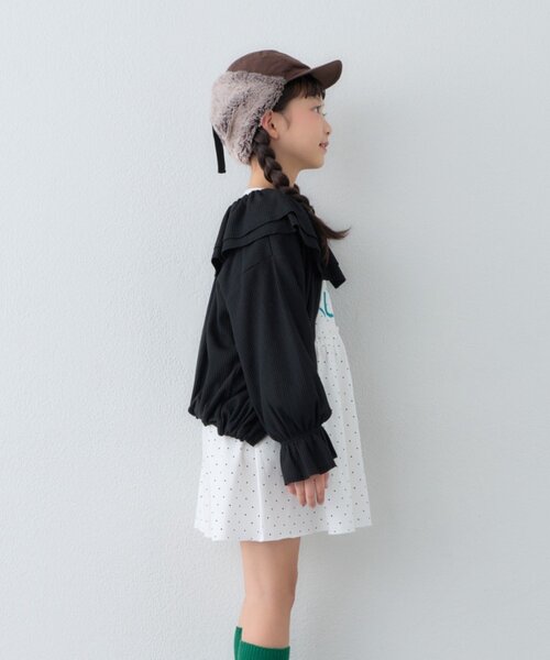CIAOPANIC TYPY(チャオパニックティピー)の「【KIDS】前後2WAYラッフルフリルZIPカーデ(カーディガン/ボレロ・キッズ・ライトグレー/ブラック・150/110/130)」の8枚目の写真