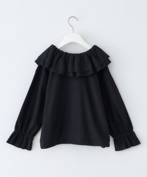 CIAOPANIC TYPY(チャオパニックティピー)の「【KIDS】前後2WAYラッフルフリルZIPカーデ(カーディガン/ボレロ・キッズ・ライトグレー/ブラック・150/110/130)」の14枚目の写真