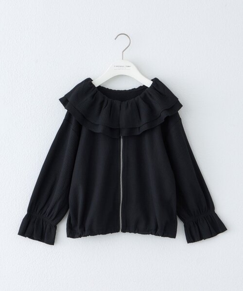 CIAOPANIC TYPY(チャオパニックティピー)の「【KIDS】前後2WAYラッフルフリルZIPカーデ(カーディガン/ボレロ・キッズ・ライトグレー/ブラック・150/110/130)」の15枚目の写真