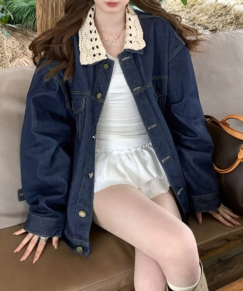 Miniministore(ミニミニストア)の「レース襟デニムジャケットレディース韓国風(デニムジャケット・レディース・インディゴブルー・M/L)」の1枚目の写真