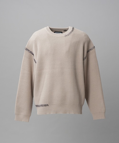 MAISON SPECIAL（メゾンスペシャル）の「《UNISEX》ハンドステッチプライムオーバークルーネックニットトップス/Hand Stitch Prime-Over Crewneck Sweater【MAISON SPECIAL/メゾンスペシャル】（ニット/セーター・メンズ・バーガンディー/ブラック/ライトグリーン/グレイッシュベージュ・0/1/2）」の13枚目の写真