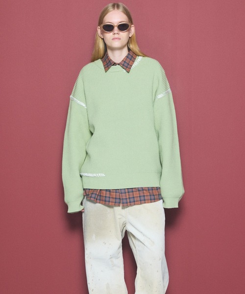 MAISON SPECIAL（メゾンスペシャル）の「《UNISEX》ハンドステッチプライムオーバークルーネックニットトップス/Hand Stitch Prime-Over Crewneck Sweater【MAISON SPECIAL/メゾンスペシャル】（ニット/セーター・メンズ・バーガンディー/ブラック/ライトグリーン/グレイッシュベージュ・0/1/2）」の19枚目の写真