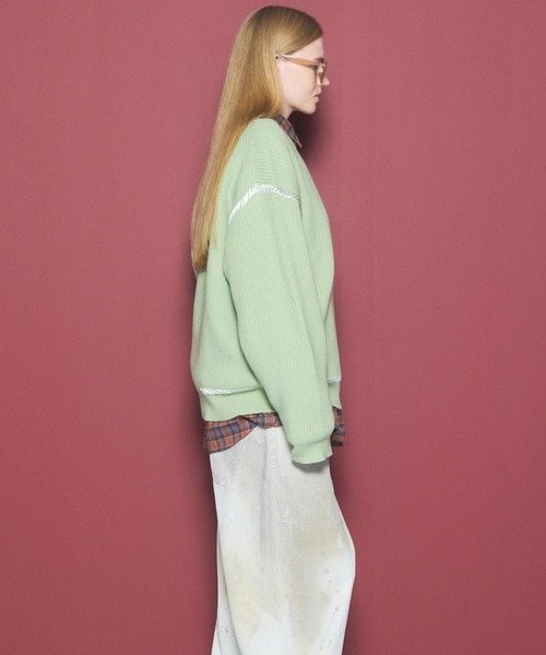 MAISON SPECIAL（メゾンスペシャル）の「《UNISEX》ハンドステッチプライムオーバークルーネックニットトップス/Hand Stitch Prime-Over Crewneck Sweater【MAISON SPECIAL/メゾンスペシャル】（ニット/セーター・メンズ・バーガンディー/ブラック/ライトグリーン/グレイッシュベージュ・0/1/2）」の18枚目の写真
