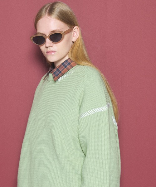 MAISON SPECIAL（メゾンスペシャル）の「《UNISEX》ハンドステッチプライムオーバークルーネックニットトップス/Hand Stitch Prime-Over Crewneck Sweater【MAISON SPECIAL/メゾンスペシャル】（ニット/セーター・メンズ・バーガンディー/ブラック/ライトグリーン/グレイッシュベージュ・0/1/2）」の15枚目の写真