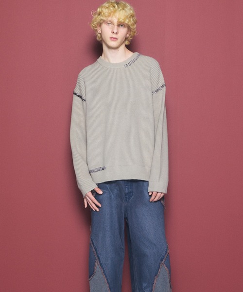 MAISON SPECIAL（メゾンスペシャル）の「《UNISEX》ハンドステッチプライムオーバークルーネックニットトップス/Hand Stitch Prime-Over Crewneck Sweater【MAISON SPECIAL/メゾンスペシャル】（ニット/セーター・メンズ・バーガンディー/ブラック/ライトグリーン/グレイッシュベージュ・0/1/2）」の22枚目の写真