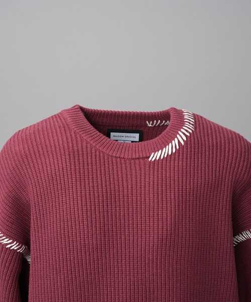 MAISON SPECIAL（メゾンスペシャル）の「《UNISEX》ハンドステッチプライムオーバークルーネックニットトップス/Hand Stitch Prime-Over Crewneck Sweater【MAISON SPECIAL/メゾンスペシャル】（ニット/セーター・メンズ・バーガンディー/ブラック/ライトグリーン/グレイッシュベージュ・0/1/2）」の8枚目の写真