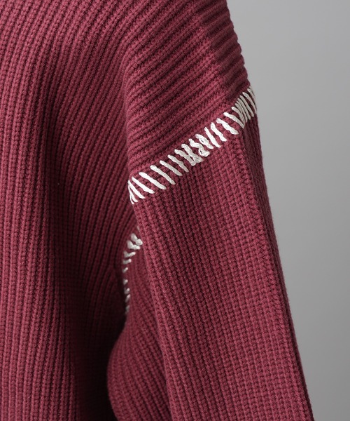 MAISON SPECIAL（メゾンスペシャル）の「《UNISEX》ハンドステッチプライムオーバークルーネックニットトップス/Hand Stitch Prime-Over Crewneck Sweater【MAISON SPECIAL/メゾンスペシャル】（ニット/セーター・メンズ・バーガンディー/ブラック/ライトグリーン/グレイッシュベージュ・0/1/2）」の7枚目の写真