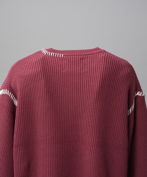 MAISON SPECIAL（メゾンスペシャル）の「《UNISEX》ハンドステッチプライムオーバークルーネックニットトップス/Hand Stitch Prime-Over Crewneck Sweater【MAISON SPECIAL/メゾンスペシャル】（ニット/セーター・メンズ・バーガンディー/ブラック/ライトグリーン/グレイッシュベージュ・0/1/2）」の5枚目の写真