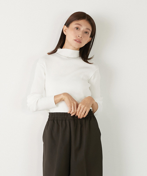 MELROSE claire(メルローズ クレール)の「【ワイドリブのボトルネックプルオーバー】(ニット/セーター・レディース・レッド/オフホワイト/ブラック/ネイビー/グレー・FREE)」の1枚目の写真
