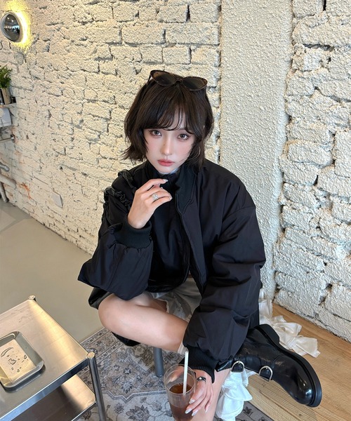 Girly Doll(ガーリードール)の「スタンドカラージップアップブルゾン(その他アウター・レディース・カーキ/ネイビー/ブラック・L/M)」の8枚目の写真