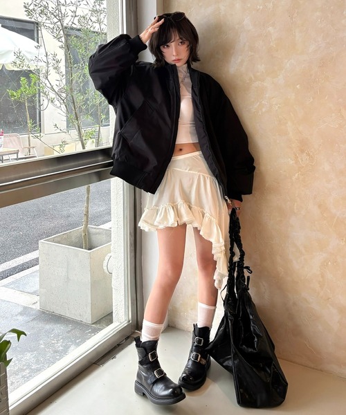 Girly Doll(ガーリードール)の「スタンドカラージップアップブルゾン(その他アウター・レディース・カーキ/ネイビー/ブラック・L/M)」の9枚目の写真