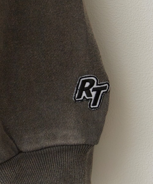 8.8oz仿舊加工刺繡Logo連帽大學T