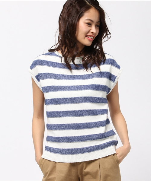 ikka(イッカ)の「5Gボーダーマリンプルオーバー(Tシャツ/カットソー・レディース・ネイビー/スカイブルー/オフホワイト・FREE)」の3枚目の写真