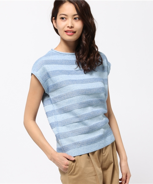 ikka(イッカ)の「5Gボーダーマリンプルオーバー(Tシャツ/カットソー・レディース・ネイビー/スカイブルー/オフホワイト・FREE)」の1枚目の写真