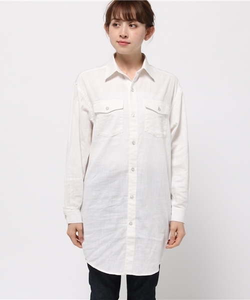 SLY（スライ）の「SOFT MILITARY LONG SH（シャツ/ブラウス・レディース・カーキ/ホワイト/ベージュ・FREE）」の4枚目の写真