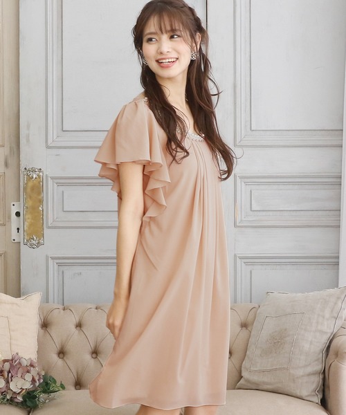 PourVous(プールヴー)の「結婚式 ワンピースドレス ミニ丈 と 袖あり Aライン 大きいサイズ フォーマル オケージョンドレス お呼ばれ 二次会 成人式 (ドレス・レディース・ベージュ/ネイビー・XL/L/M/XXL/4L)」の17枚目の写真