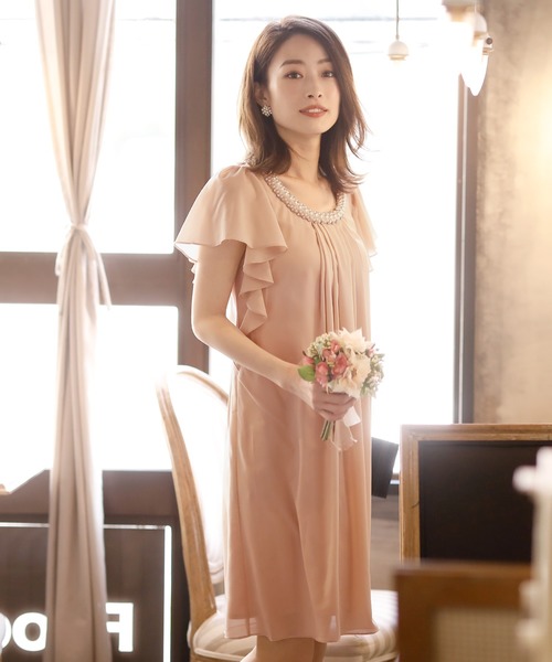 セール】結婚式ワンピースドレスミニ丈と袖ありAライン大きい