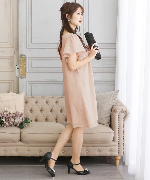 セール】結婚式ワンピースドレスミニ丈と袖ありAライン大きい