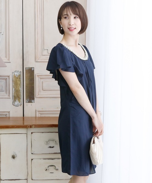 セール】結婚式ワンピースドレスミニ丈と袖ありAライン大きい