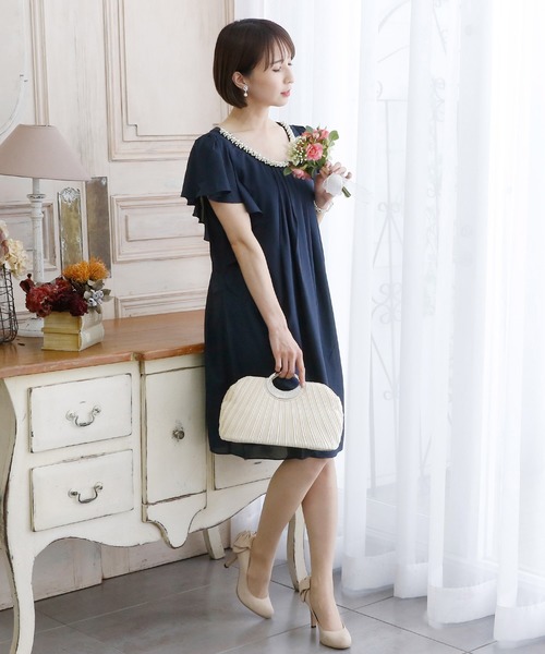 セール】結婚式ワンピースドレスミニ丈と袖ありAライン大きい