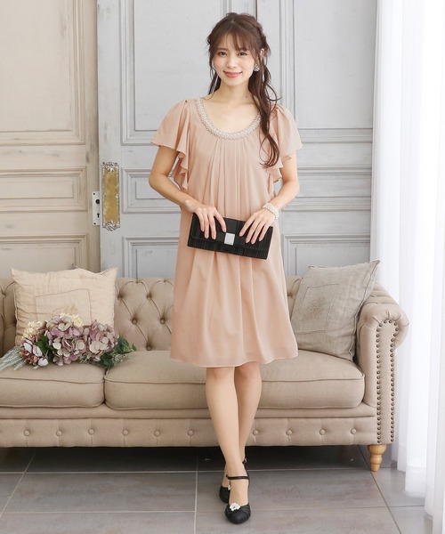 PourVous(プールヴー)の「結婚式 ワンピースドレス ミニ丈 と 袖あり Aライン 大きいサイズ フォーマル オケージョンドレス お呼ばれ 二次会 成人式 (ドレス・レディース・ベージュ/ネイビー・XL/L/M/XXL/4L)」の20枚目の写真